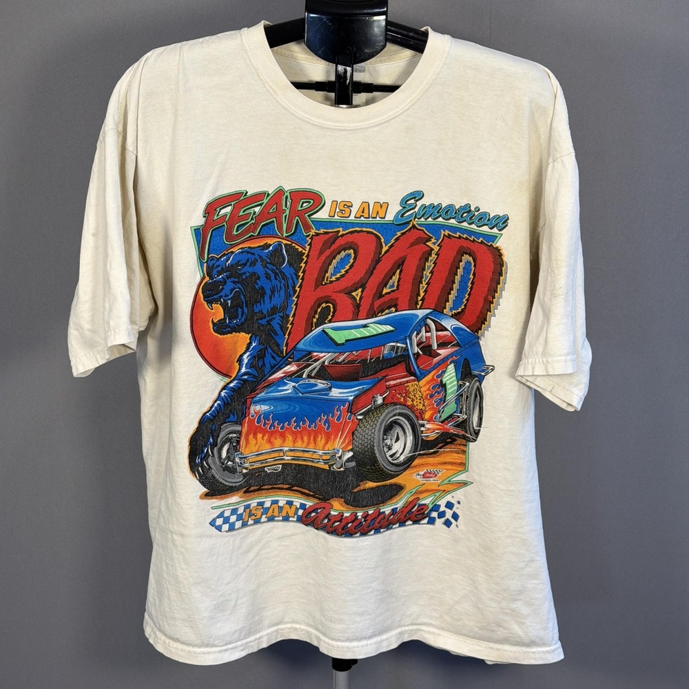 Gildan Shirt Mens 2XL White Fear Emotion Racing Car Graphic Tee Most Wanted